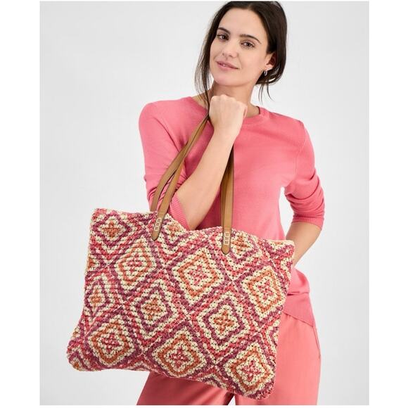 Style & Co. Extra-Large Geo Pattern Straw Tote - Picture 1 of 4